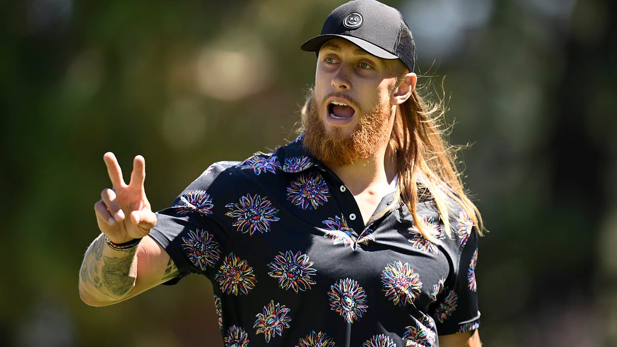 Shocking moment NFL star George Kittle 'drop kicks rival' during star-studded golf tournament